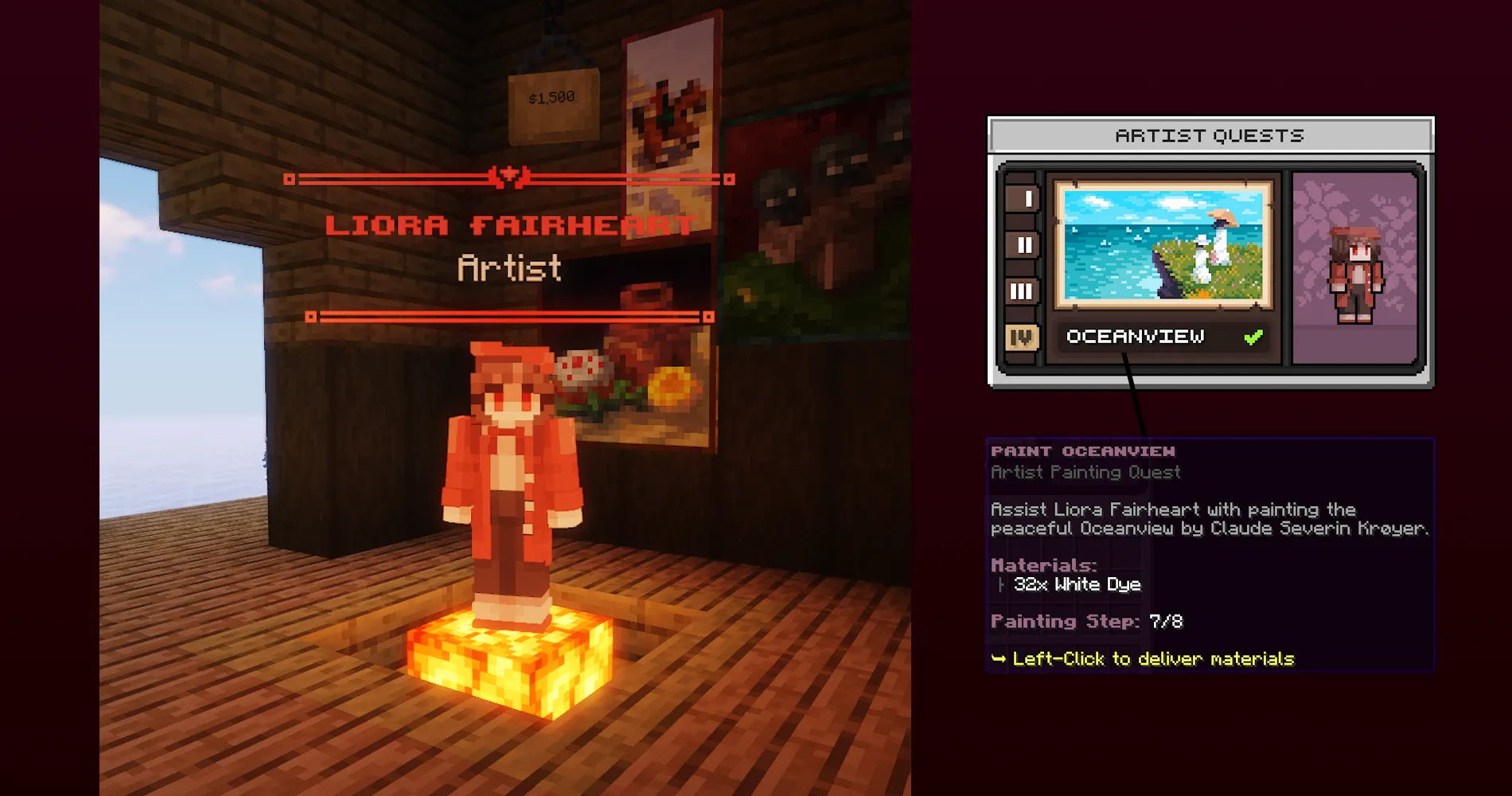 SupaSMP RPG - Artist Painting Quests SupaSMP Minecraft RPG server Artist Liora Fairheart NPC with painting quests and materials collection