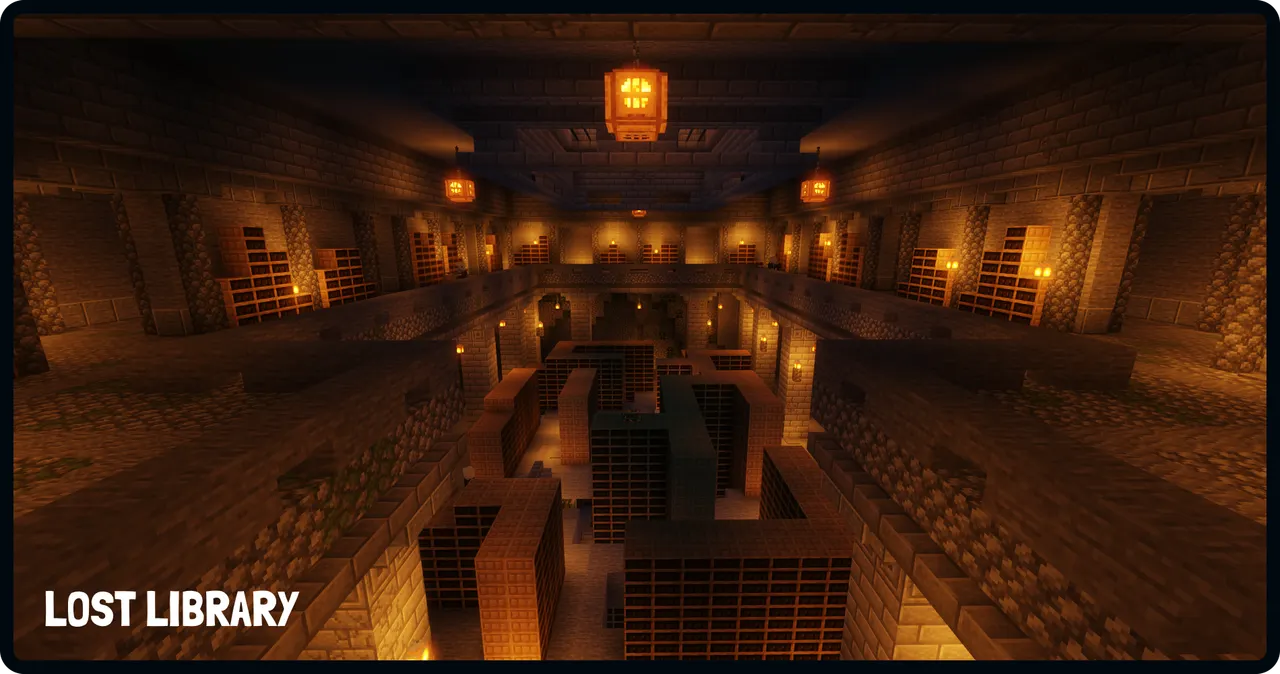 SupaSMP Dungeon - Lost Library SupaSMP Minecraft survival server Lost Library dungeon interior with enchanted books and puzzles