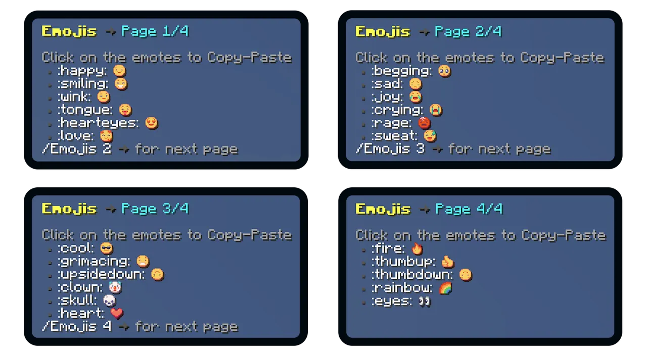 SupaSMP Custom Emojis - 23 Unique Chat Emojis SupaSMP Minecraft survival server custom emojis menu with 23 unique emoji options for chat