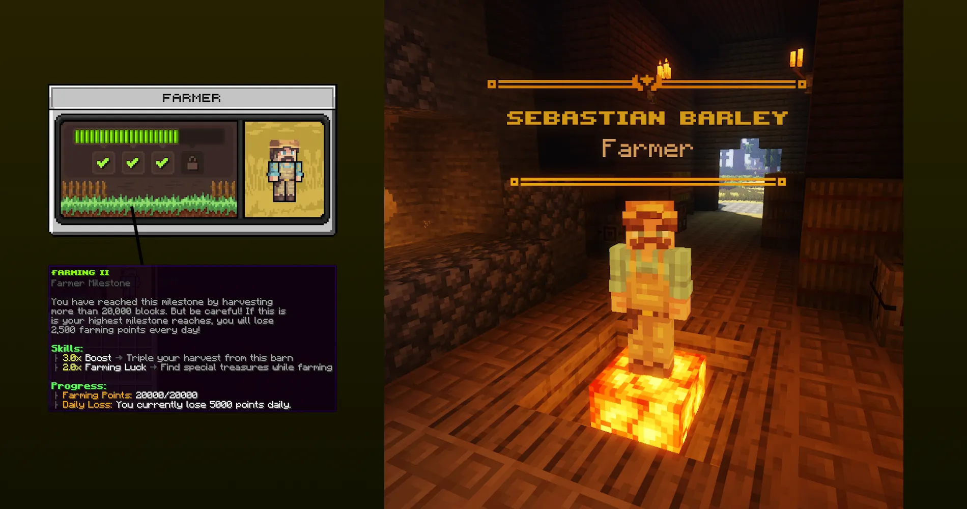 SupaSMP RPG - Farmer Quests and Skills SupaSMP Minecraft RPG server Farmer Sebastian Barley NPC with farming quests and skills system