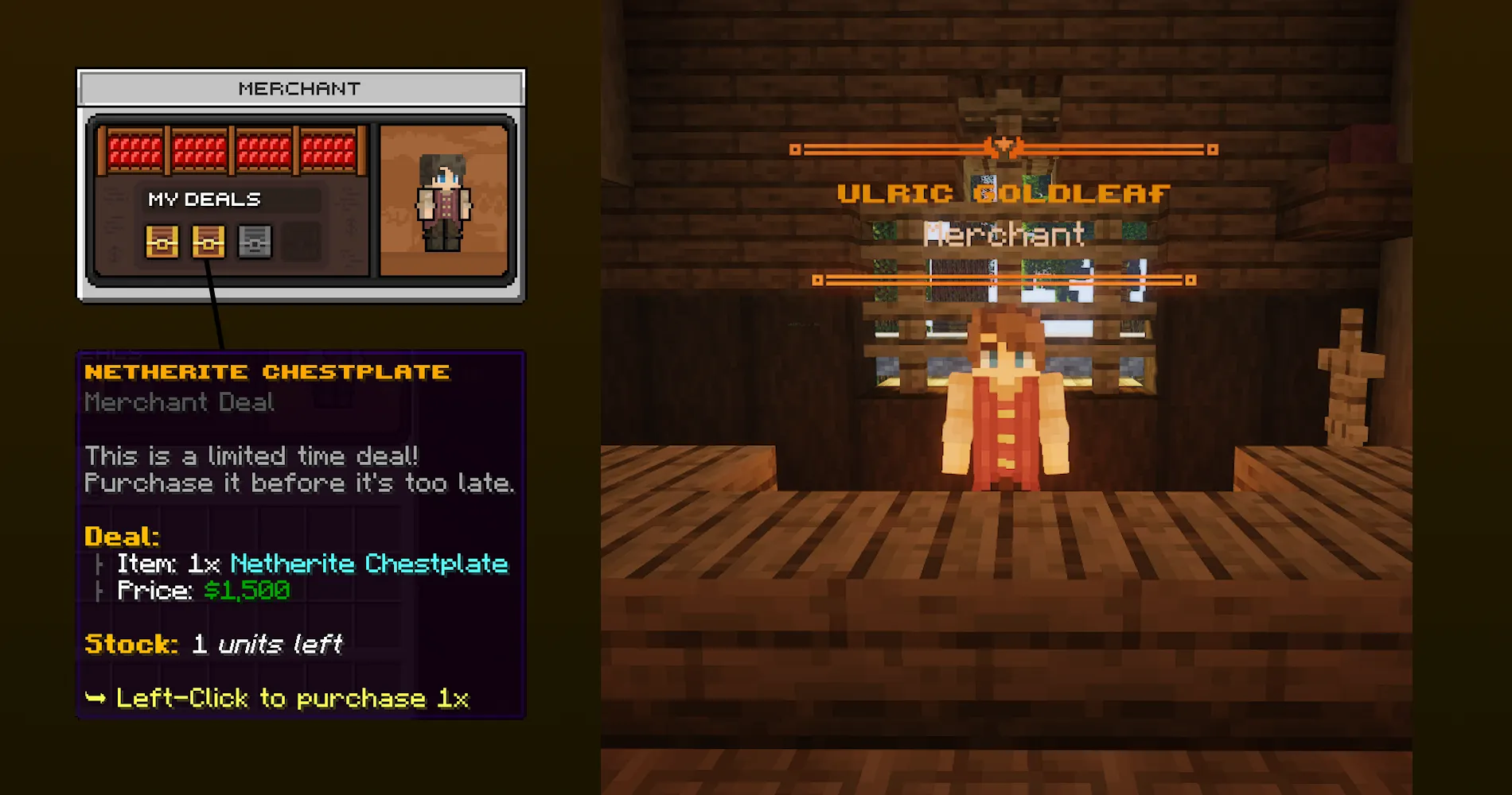 SupaSMP RPG - Merchant Trading with Limited Stock SupaSMP Minecraft RPG server Merchant NPC shop with limited-time deals and rare items