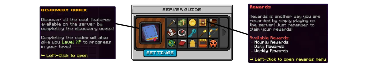 SupaSMP Server Guide - Discovery Codex Tutorial SupaSMP Minecraft survival server guide showing Discovery Codex features and tutorial system with rewards